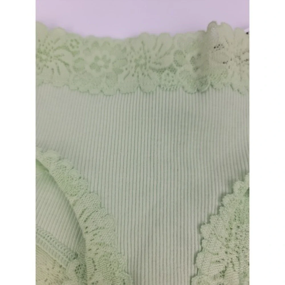 PINK Victoria's Secret Ribbed Lace Trim Cheeky Panty Mint Green XS NEW